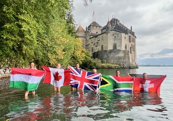 Flags at Finish Chateau de Chillon